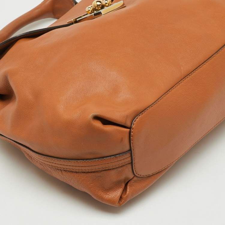 Pre Owned Chloe Orange Leather Medium Elsie Flap Top Handle Bag