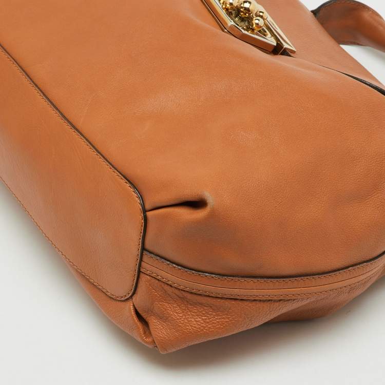 Pre Owned Chloe Orange Leather Medium Elsie Flap Top Handle Bag