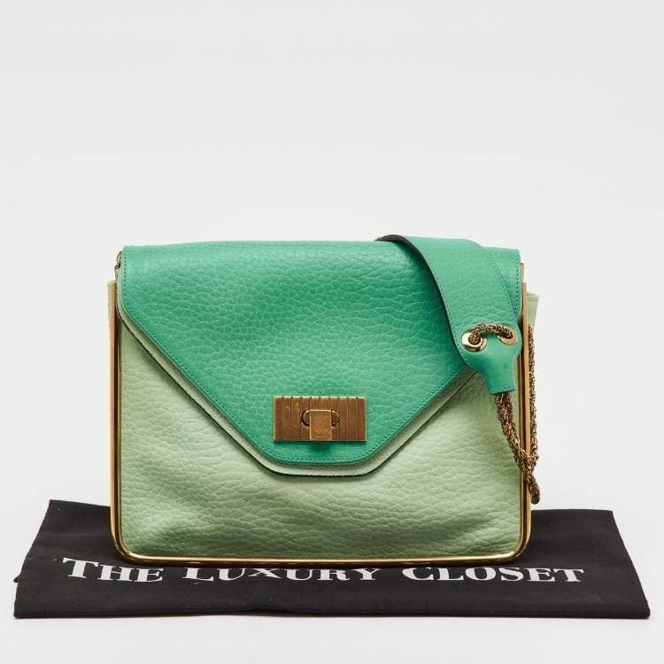 Pre Owned Chloe Green Leather Medium Sally Flap Shoulder Bag