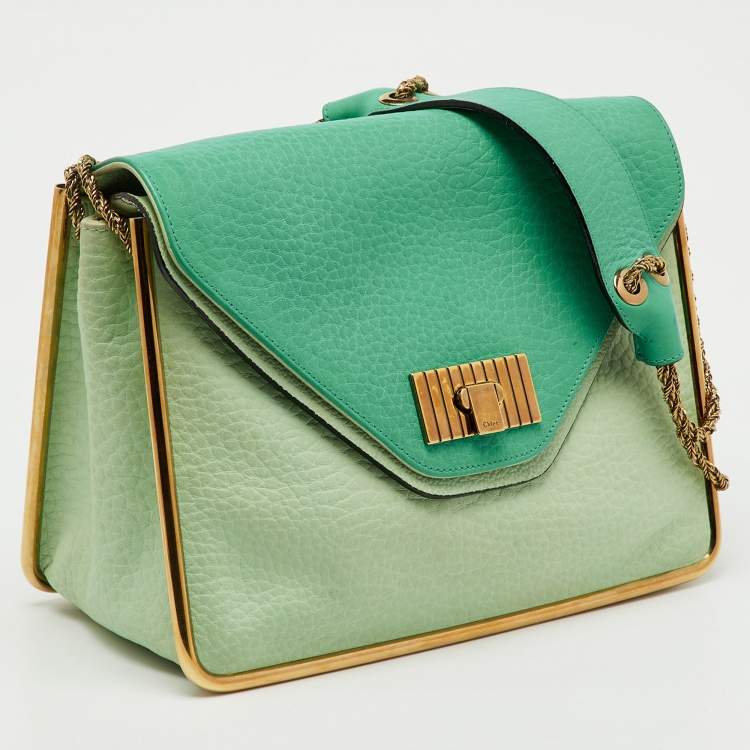 Pre Owned Chloe Green Leather Medium Sally Flap Shoulder Bag
