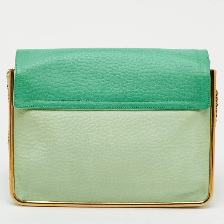 Pre Owned Chloe Green Leather Medium Sally Flap Shoulder Bag