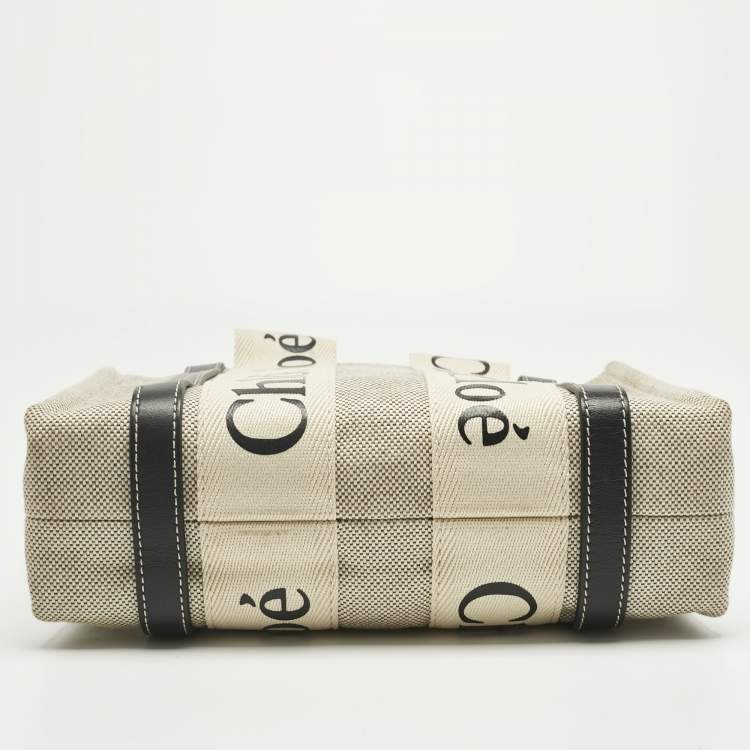 Pre Owned Chloé Beige/Black Canvas and Leather Small Woody Tote
