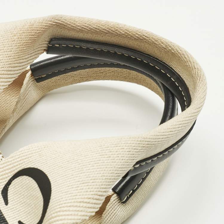 Pre Owned Chloé Beige/Black Canvas and Leather Small Woody Tote