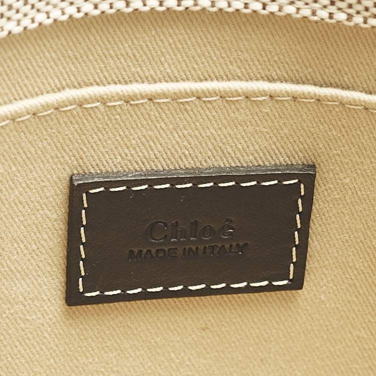 Pre Owned Chloé Beige/Black Canvas and Leather Small Woody Tote