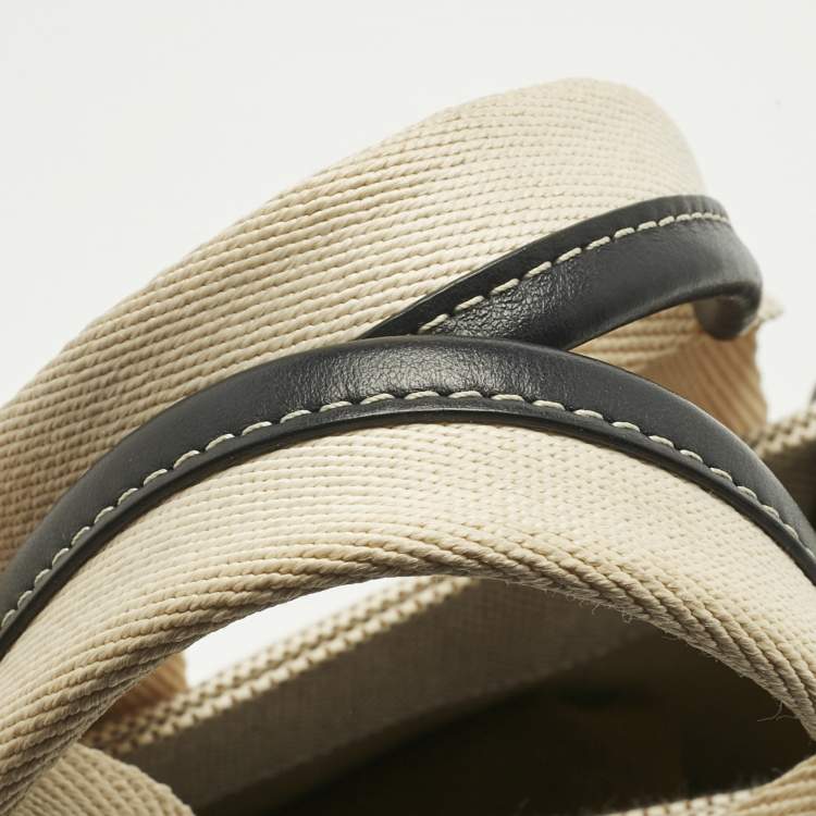 Pre Owned Chloé Beige/Black Canvas and Leather Small Woody Tote