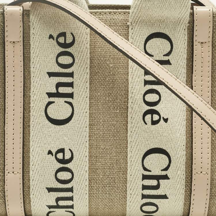 Pre Owned Chloé Pink/Beige Canvas and Leather Mini Woody Tote