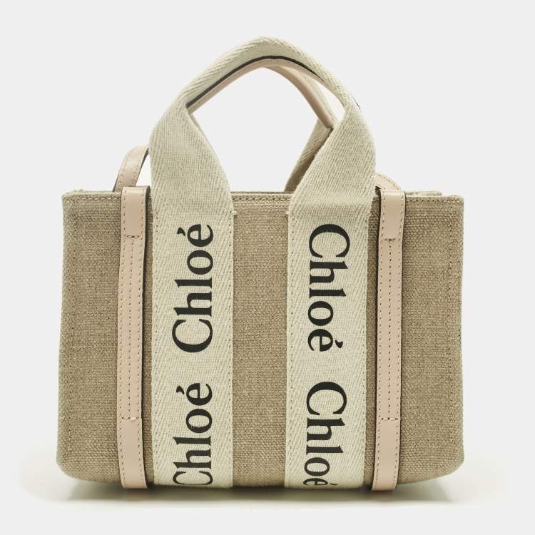Pre Owned Chloé Pink/Beige Canvas and Leather Mini Woody Tote