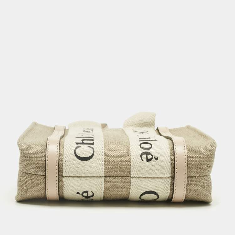 Pre Owned Chloé Pink/Beige Canvas and Leather Mini Woody Tote