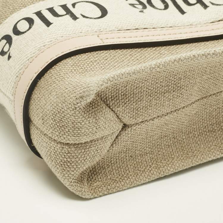 Pre Owned Chloé Pink/Beige Canvas and Leather Mini Woody Tote