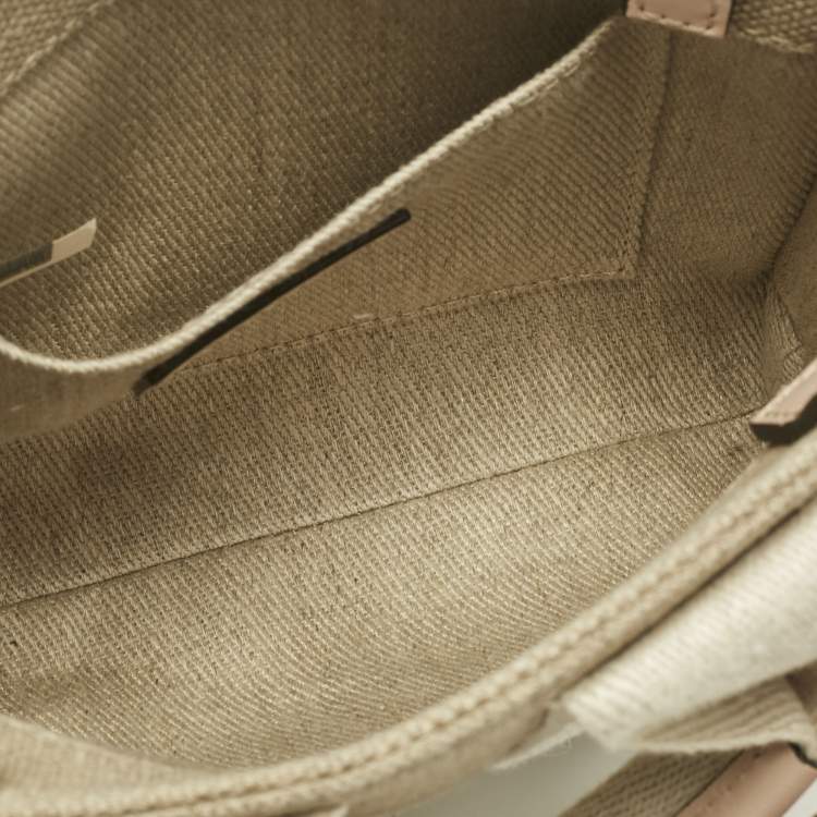 Pre Owned Chloé Pink/Beige Canvas and Leather Mini Woody Tote