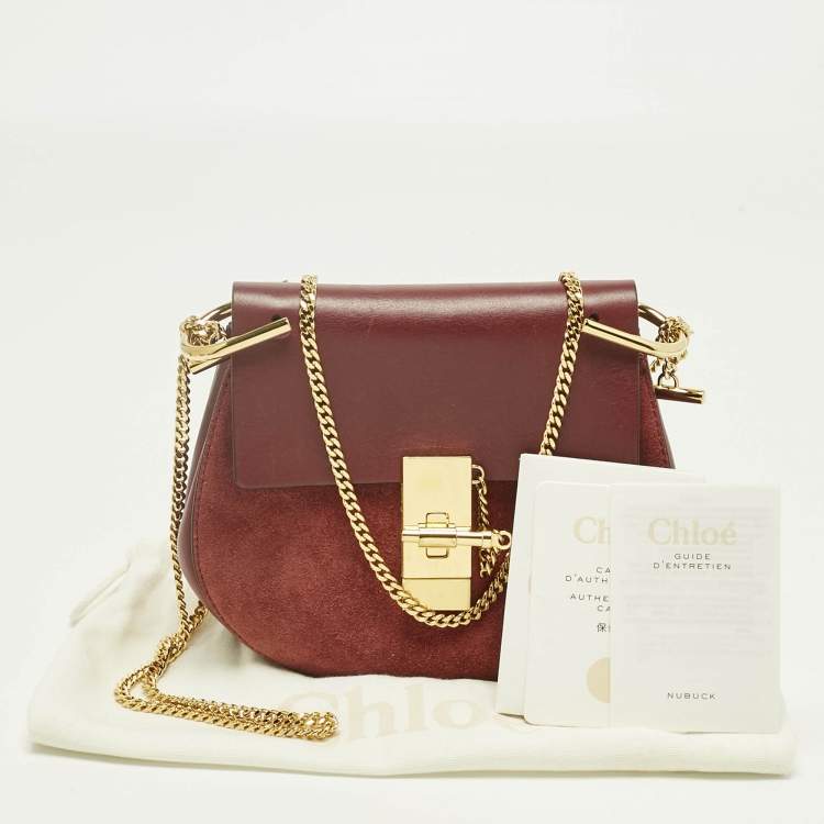 Pre Owned Chloé Burgundy Suede and Leather Small Drew Shoulder Bag