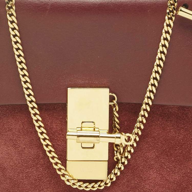 Pre Owned Chloé Burgundy Suede and Leather Small Drew Shoulder Bag