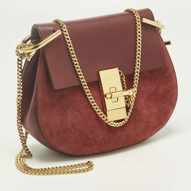 Pre Owned Chloé Burgundy Suede and Leather Small Drew Shoulder Bag