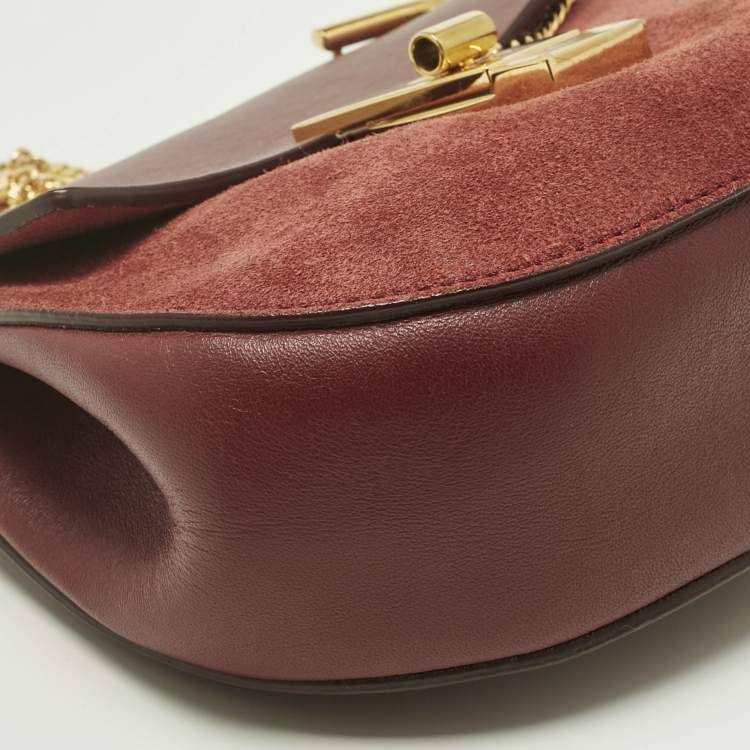 Pre Owned Chloé Burgundy Suede and Leather Small Drew Shoulder Bag
