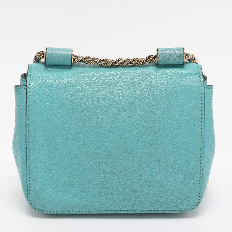 Pre Owned Chloe Turquoise Leather Mini Elsie Crossbody Bag