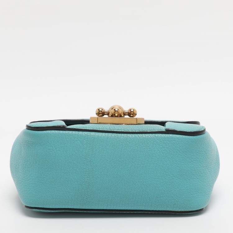 Pre Owned Chloe Turquoise Leather Mini Elsie Crossbody Bag