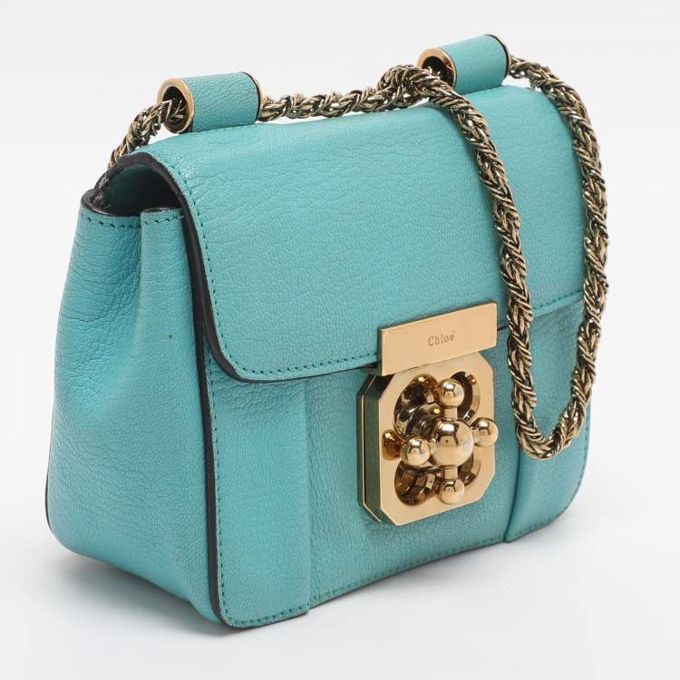 Pre Owned Chloe Turquoise Leather Mini Elsie Crossbody Bag