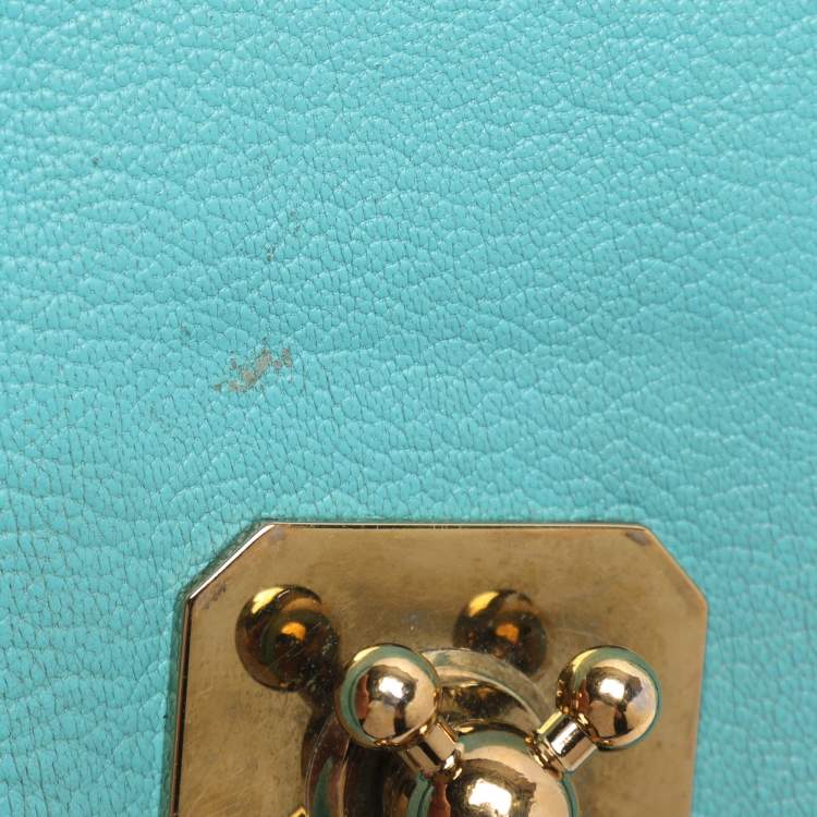 Pre Owned Chloe Turquoise Leather Mini Elsie Crossbody Bag