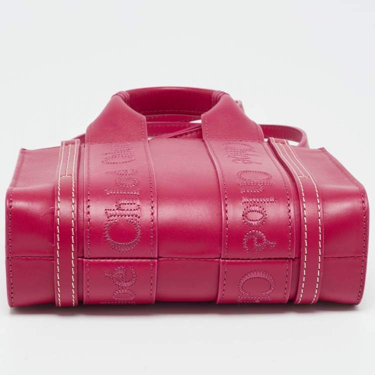 Pre Owned Chloe Magenta Leather Mini Woody Tote