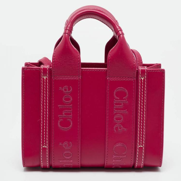 Pre Owned Chloe Magenta Leather Mini Woody Tote