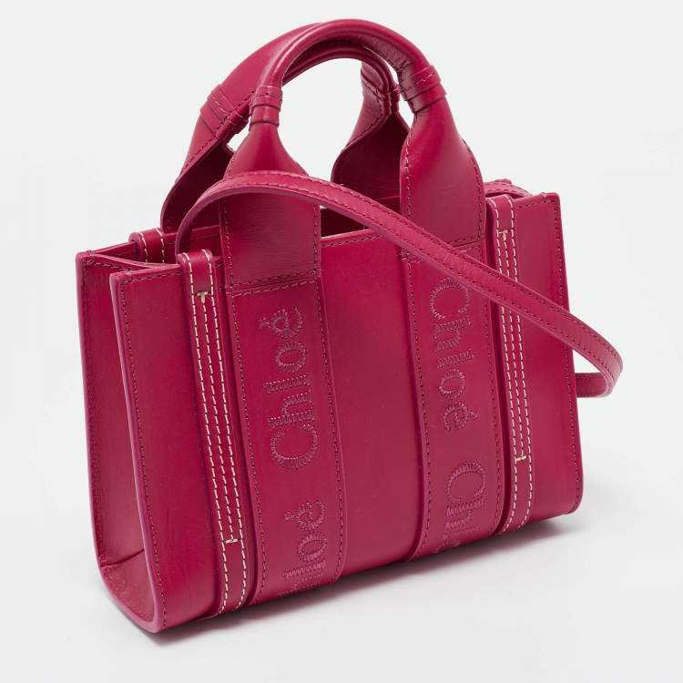 Pre Owned Chloe Magenta Leather Mini Woody Tote