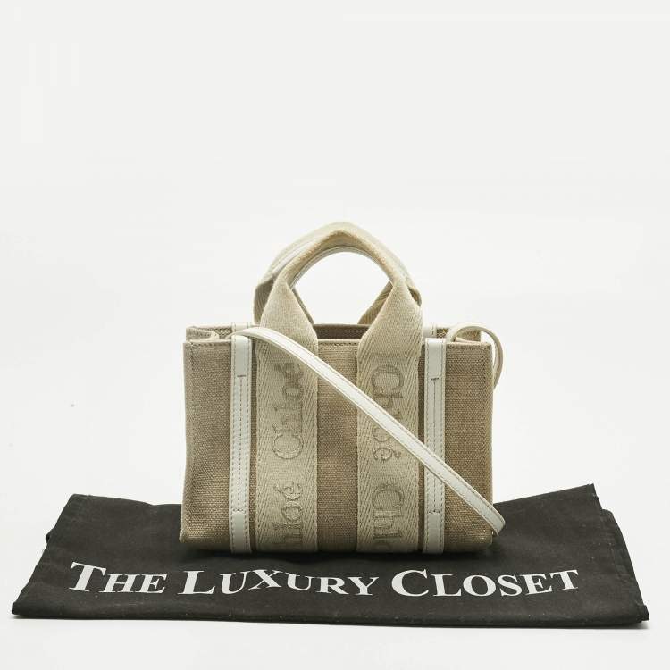 Pre Owned Chloe White/Beige Canvas Mini Woody Tote
