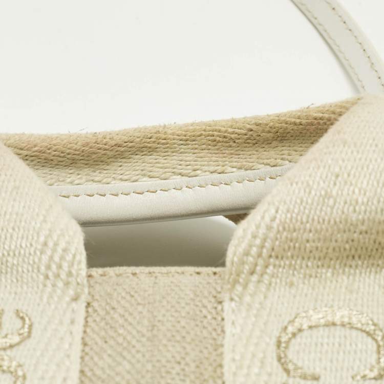 Pre Owned Chloe White/Beige Canvas Mini Woody Tote