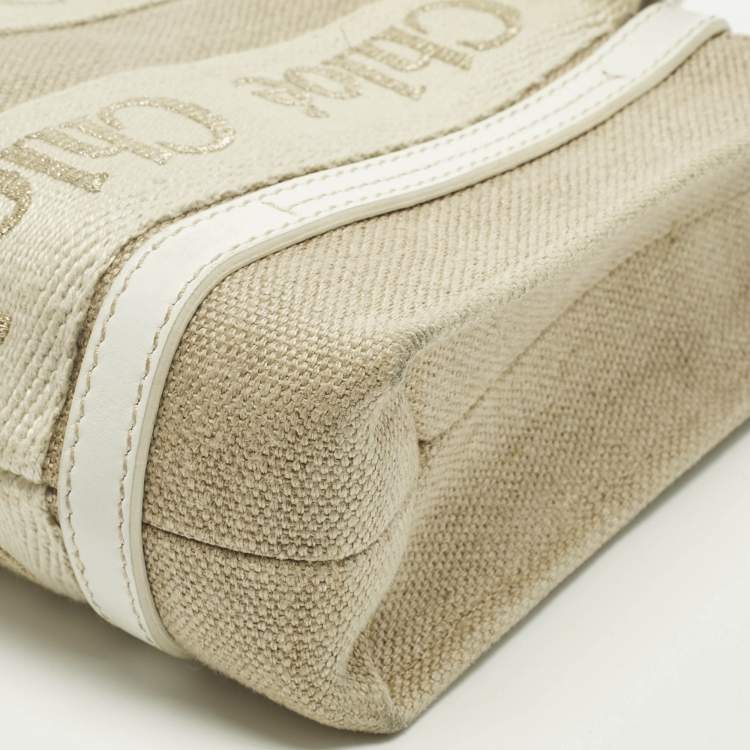 Pre Owned Chloe White/Beige Canvas Mini Woody Tote
