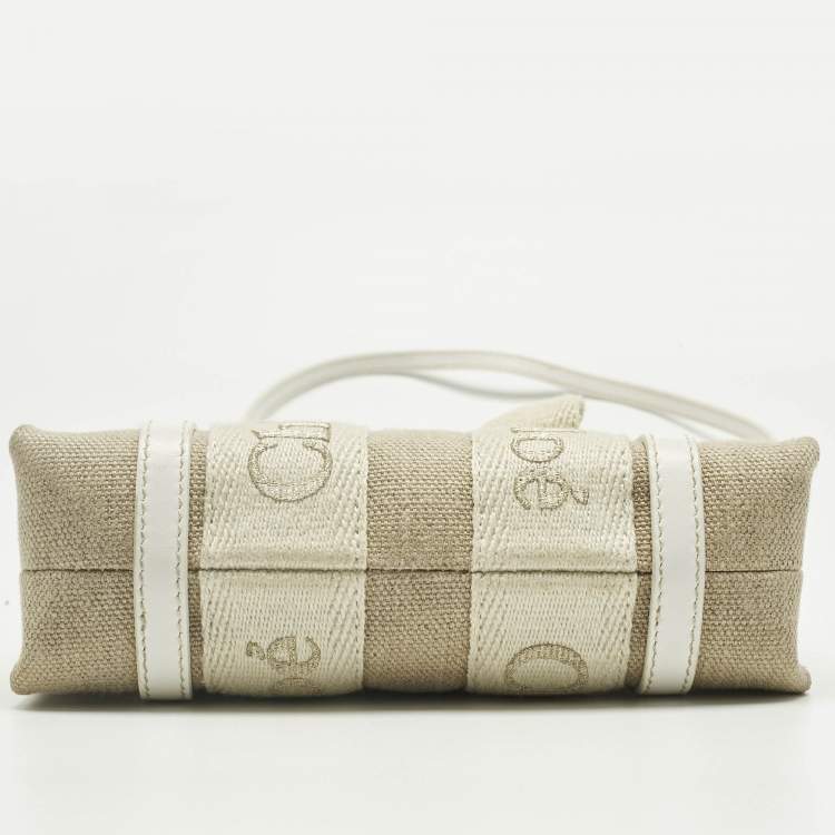 Pre Owned Chloe White/Beige Canvas Mini Woody Tote