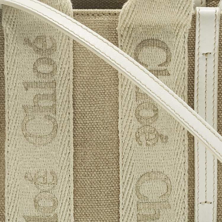 Pre Owned Chloe White/Beige Canvas Mini Woody Tote