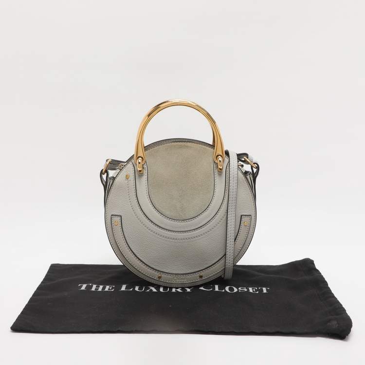 Pre Owned Chloe Grey Leather and Suede Small Pixie Round Crossbody Bag