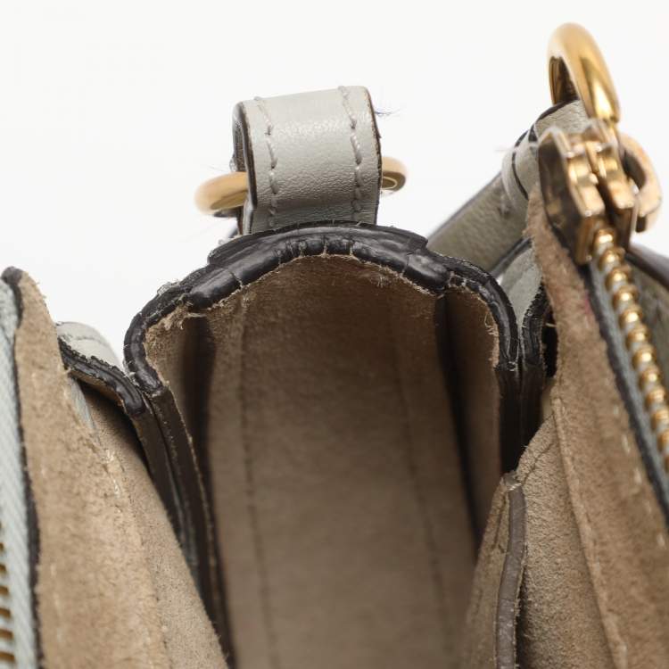 Pre Owned Chloe Grey Leather and Suede Small Pixie Round Crossbody Bag