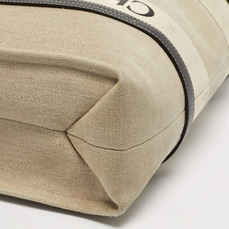 Pre Owned Chloe Beige/Black Canvas and Leather Large Woody Tote