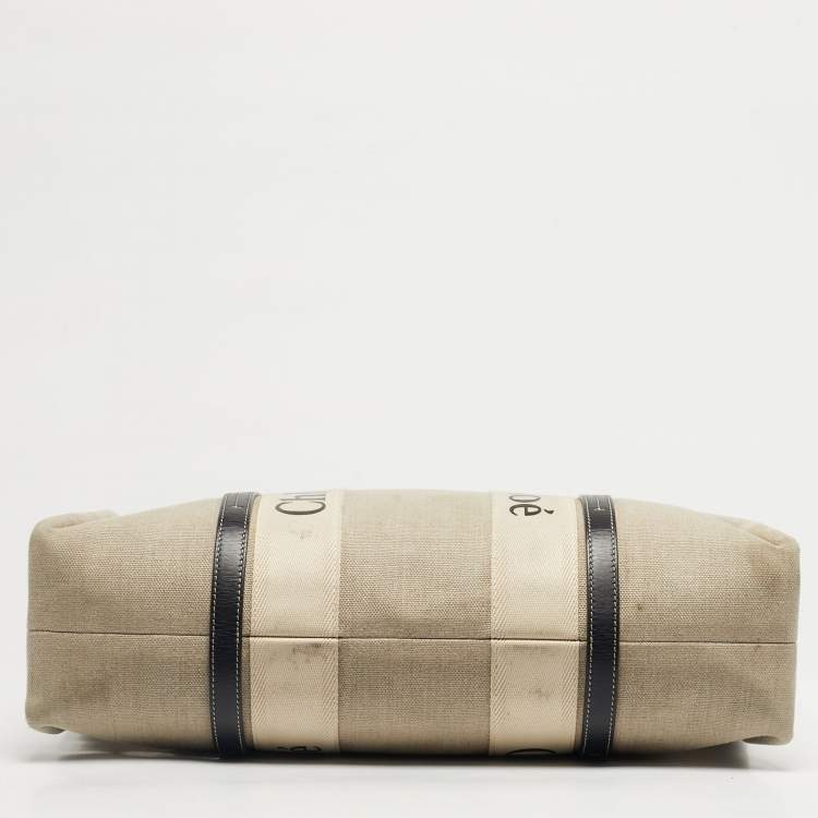 Pre Owned Chloe Beige/Black Canvas and Leather Large Woody Tote