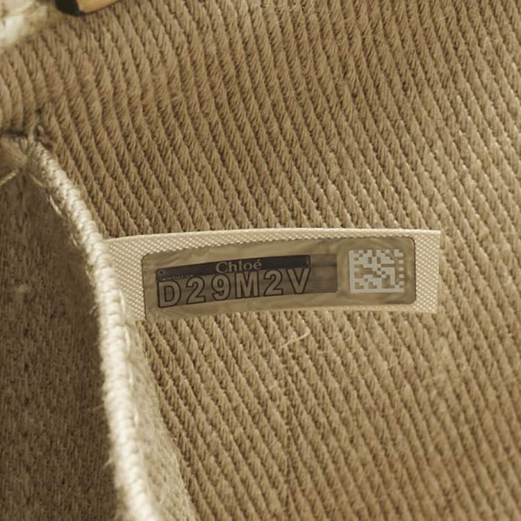 Pre Owned Chloé Beige/Black Canvas and Leather Medium Striped Woody Tote