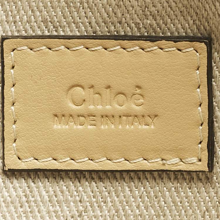 Pre Owned Chloé Beige/Black Canvas and Leather Medium Striped Woody Tote