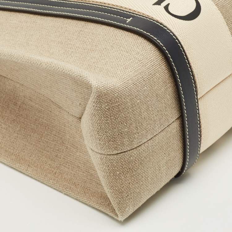 Pre Owned Chloé Beige/Navy Blue Canvas Medium Woody Tote