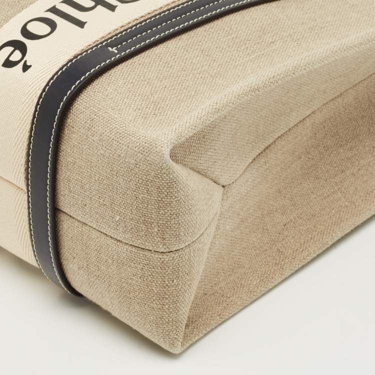 Pre Owned Chloé Beige/Navy Blue Canvas Medium Woody Tote