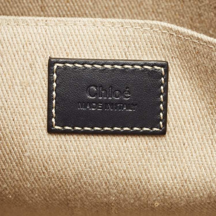 Pre Owned Chloé Beige/Navy Blue Canvas Medium Woody Tote