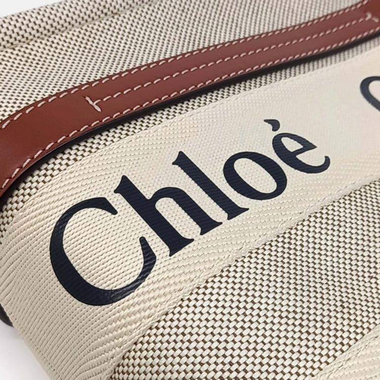 Pre Owned Chloe Beige Brown Fabric and Leather Woody Bag Small