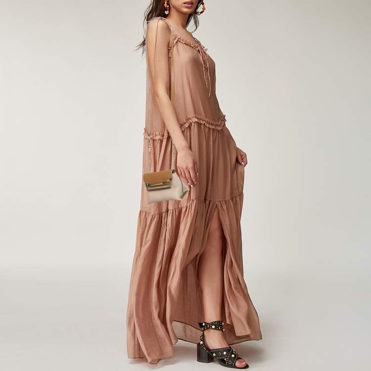 Pre Owned Chloe Clare Mini Beige/Brown Leather Crossbody Bag