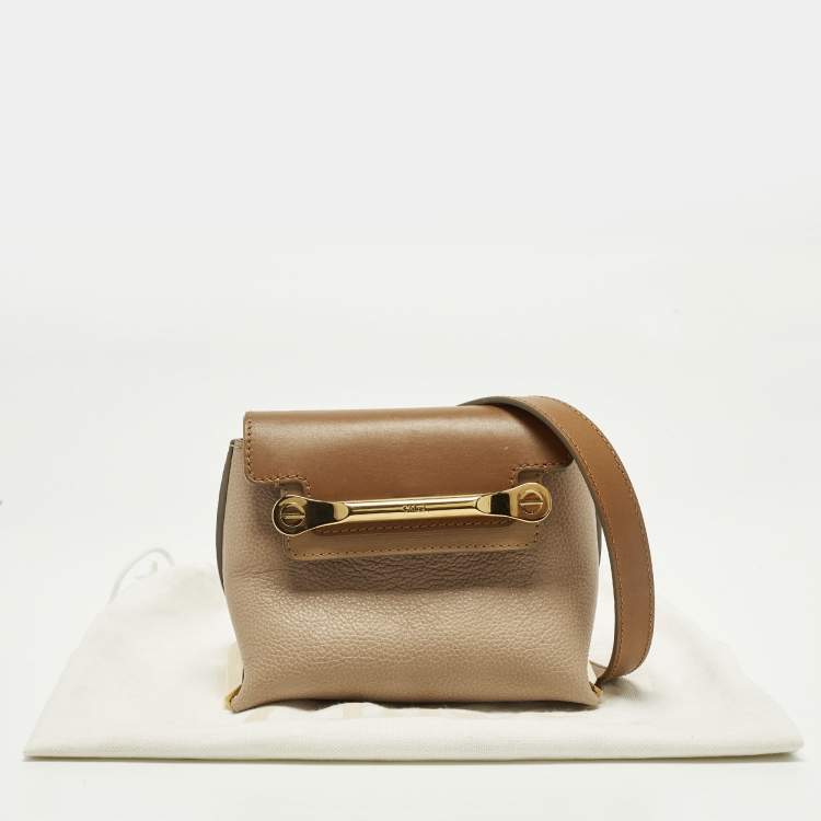 Pre Owned Chloe Clare Mini Beige/Brown Leather Crossbody Bag