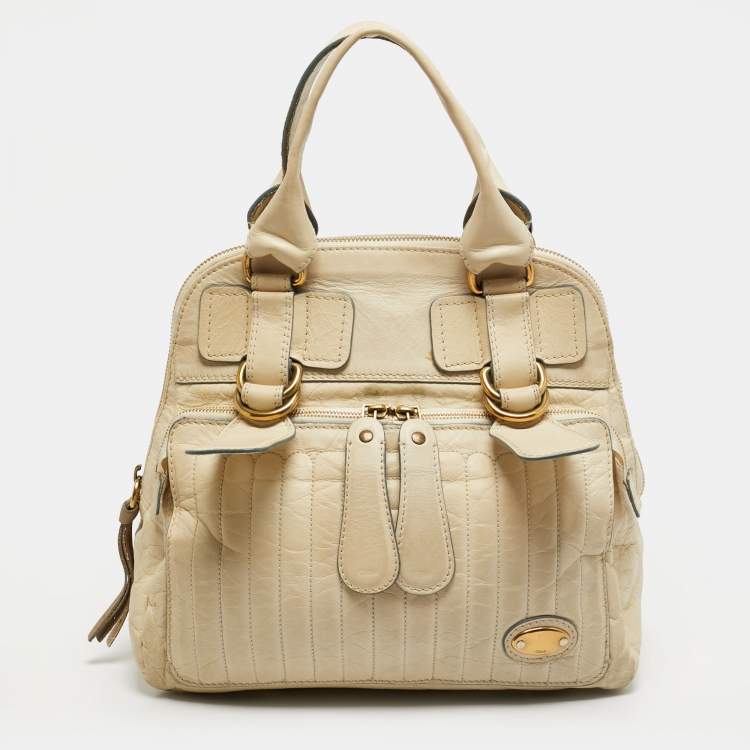 Pre Owned Chloe Bay Off White Leather Satchel