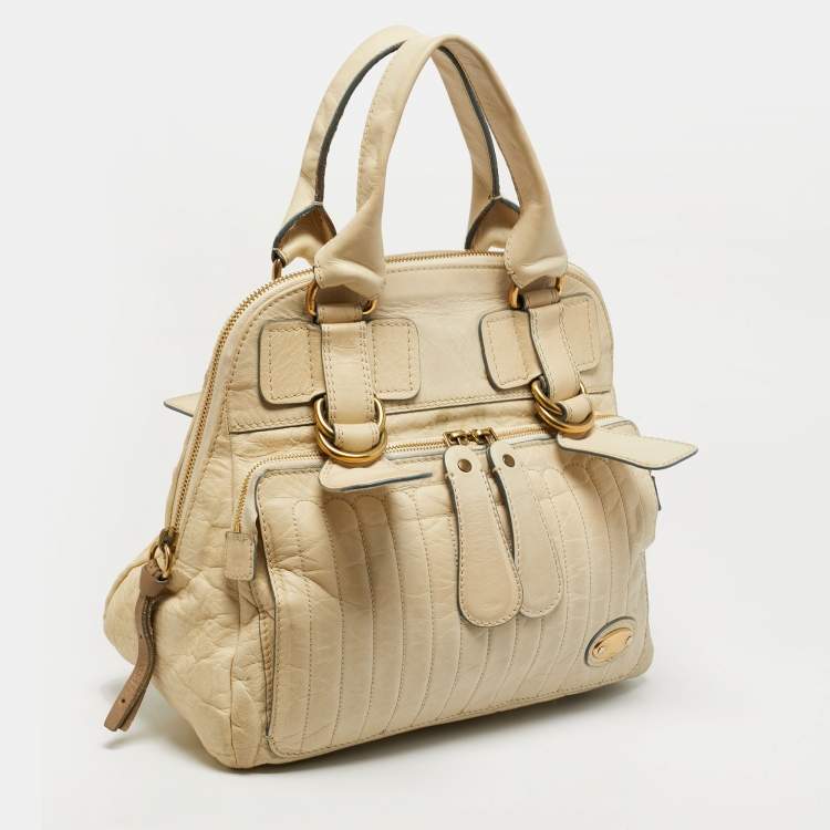 Pre Owned Chloe Bay Off White Leather Satchel