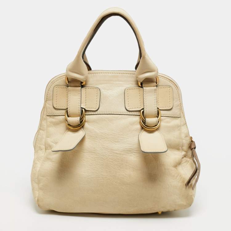 Pre Owned Chloe Bay Off White Leather Satchel