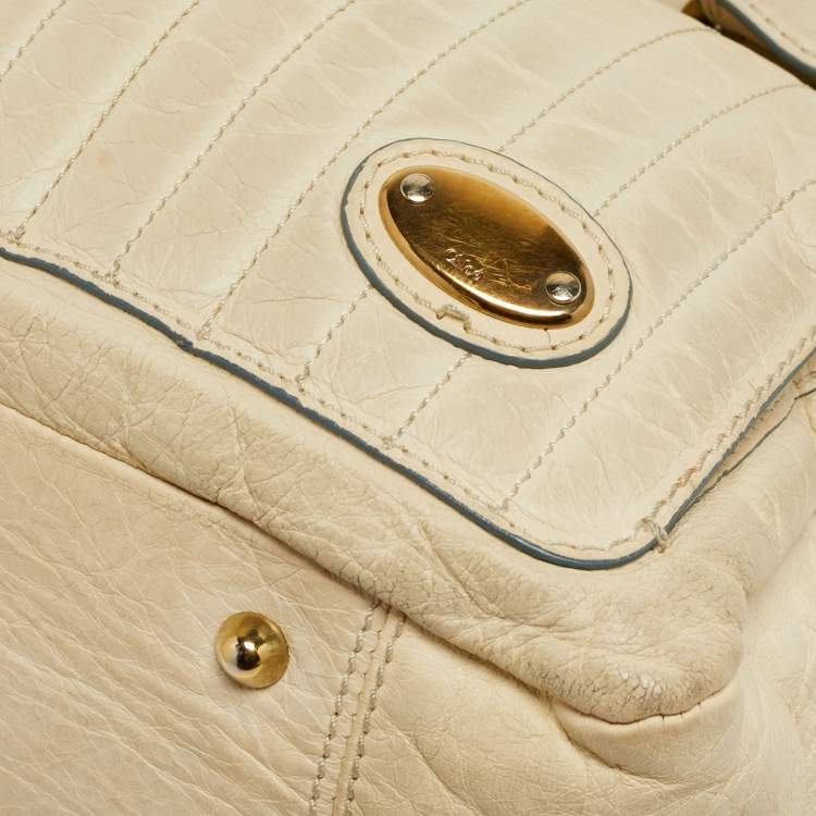 Pre Owned Chloe Bay Off White Leather Satchel