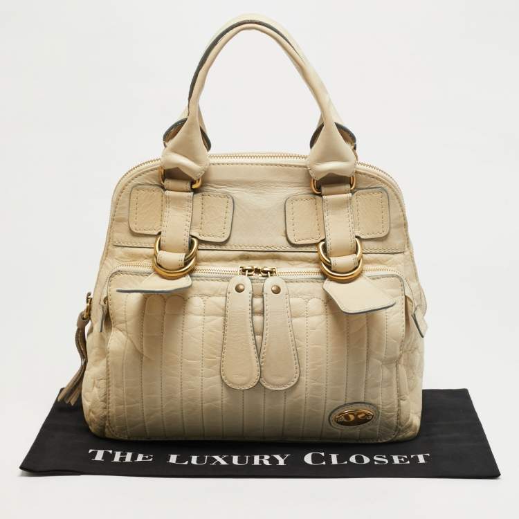 Pre Owned Chloe Bay Off White Leather Satchel