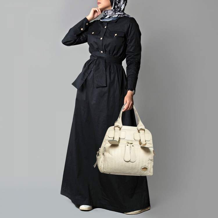 Pre Owned Chloe Bay Off White Leather Satchel