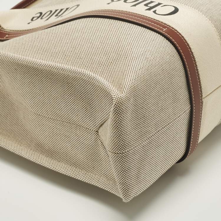 مملوكة مسبقًا Chloe Woody Large Beige/Brown Canvas and Leather Tote