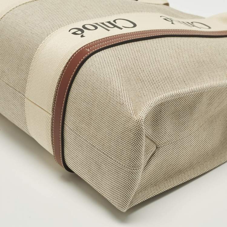 مملوكة مسبقًا Chloe Woody Large Beige/Brown Canvas and Leather Tote